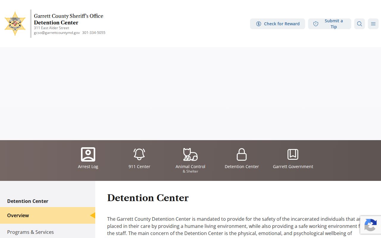 Garrett County Detention Center information page for arrest warrant and bond questions