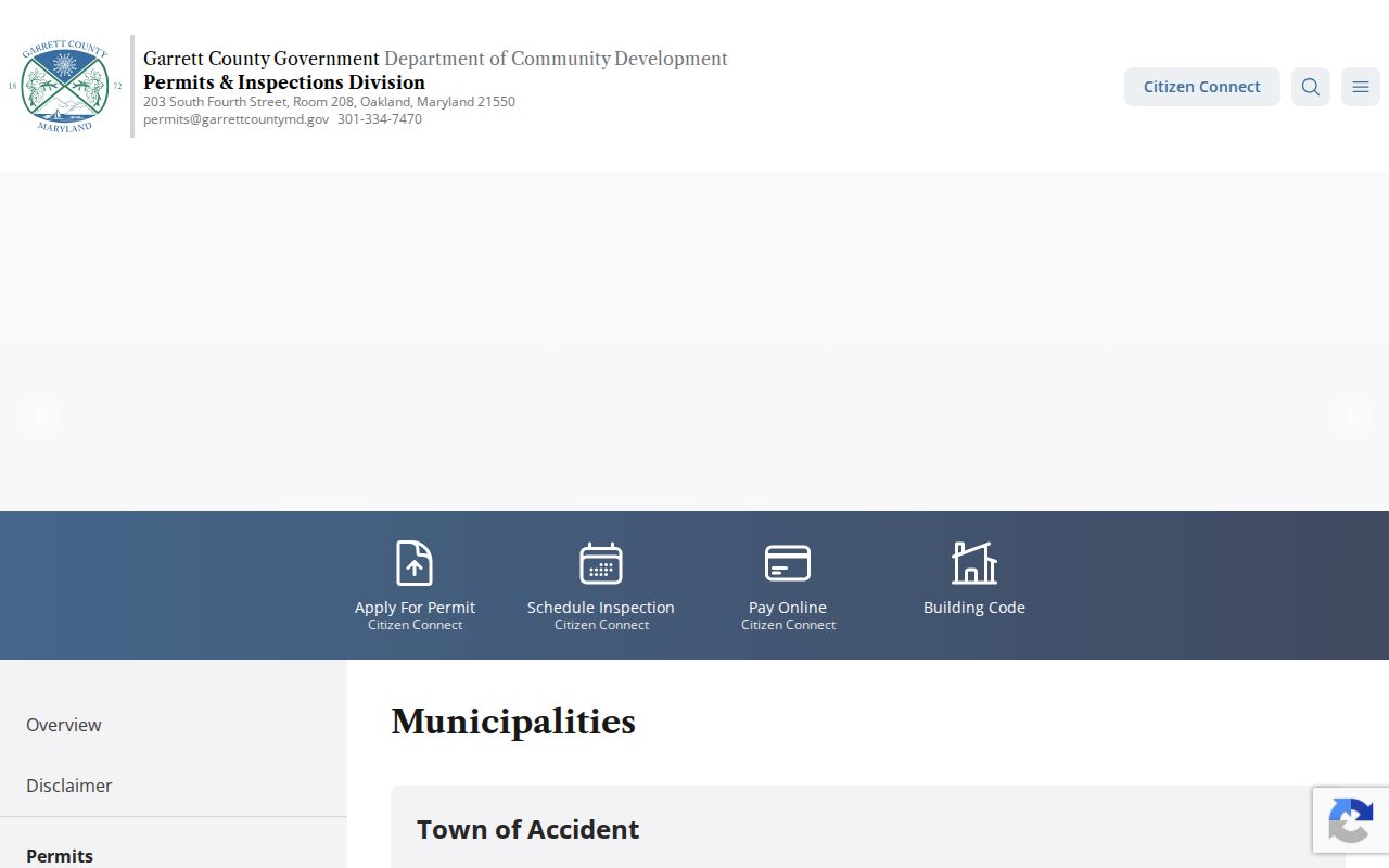Garrett County official municipality contact table listing eight towns