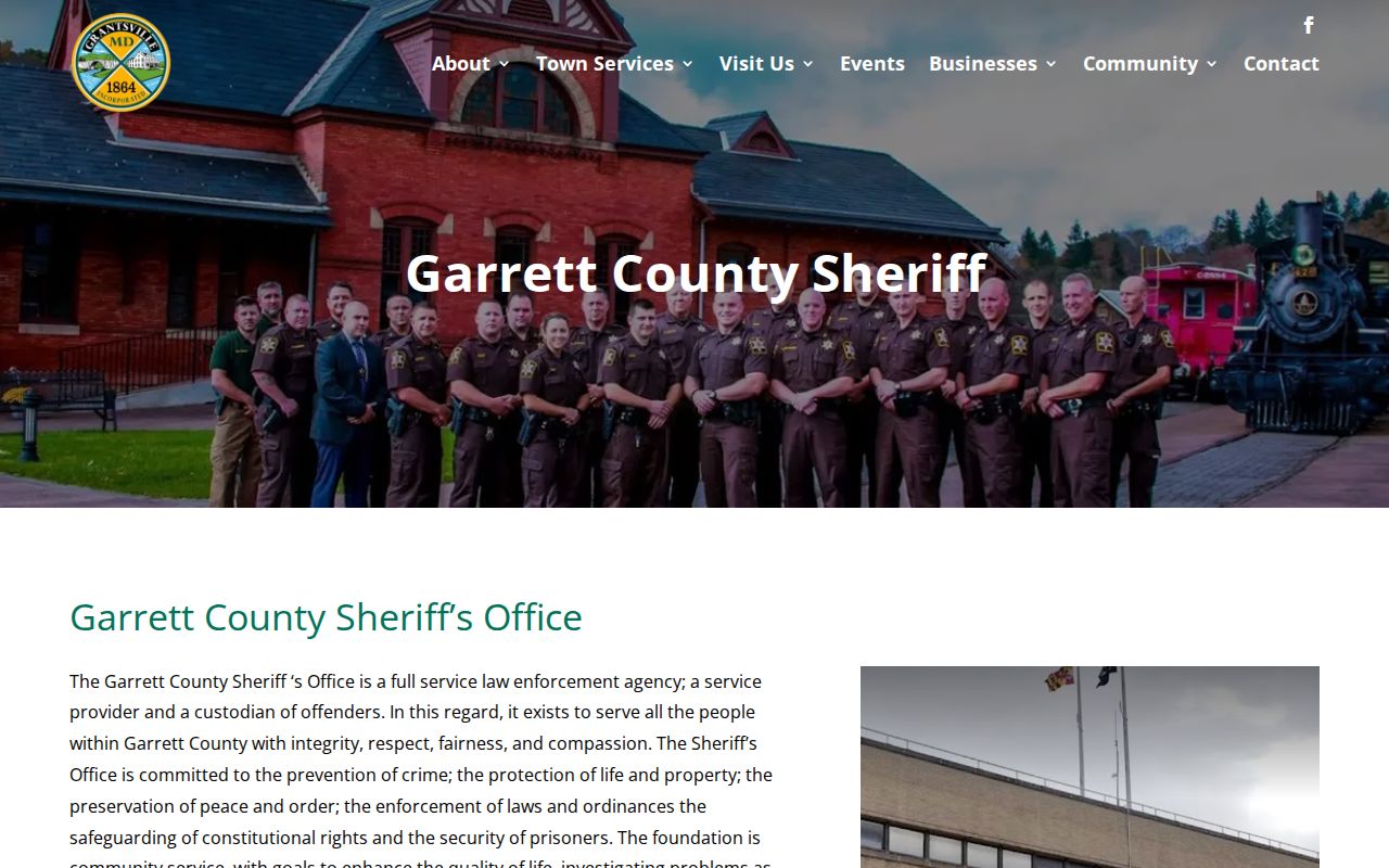 Grantsville official police page routing warrant questions to the Garrett County sheriff