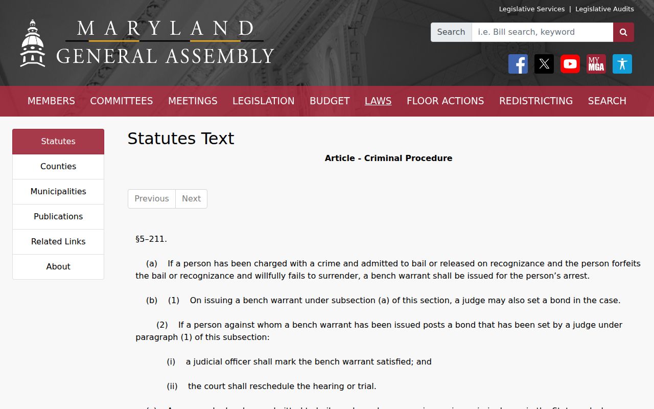 Maryland bail forfeiture rule text for a Garrett County bench warrant
