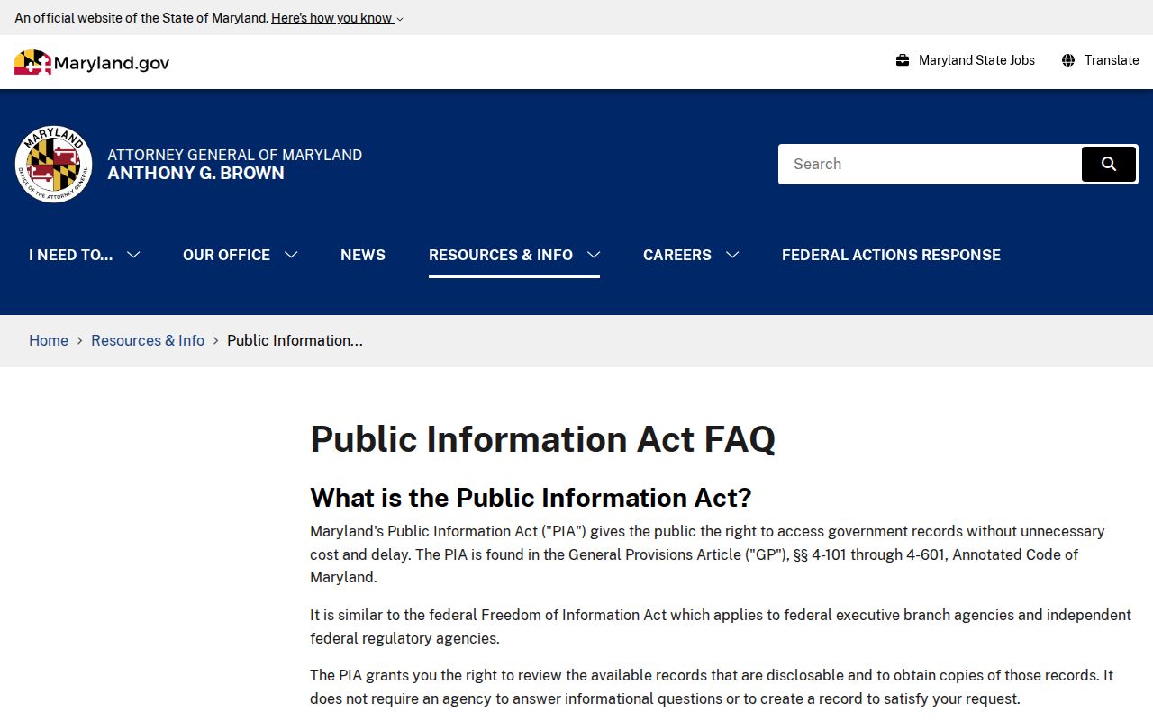 Maryland Public Information Act guidance on Garrett County warrant record requests