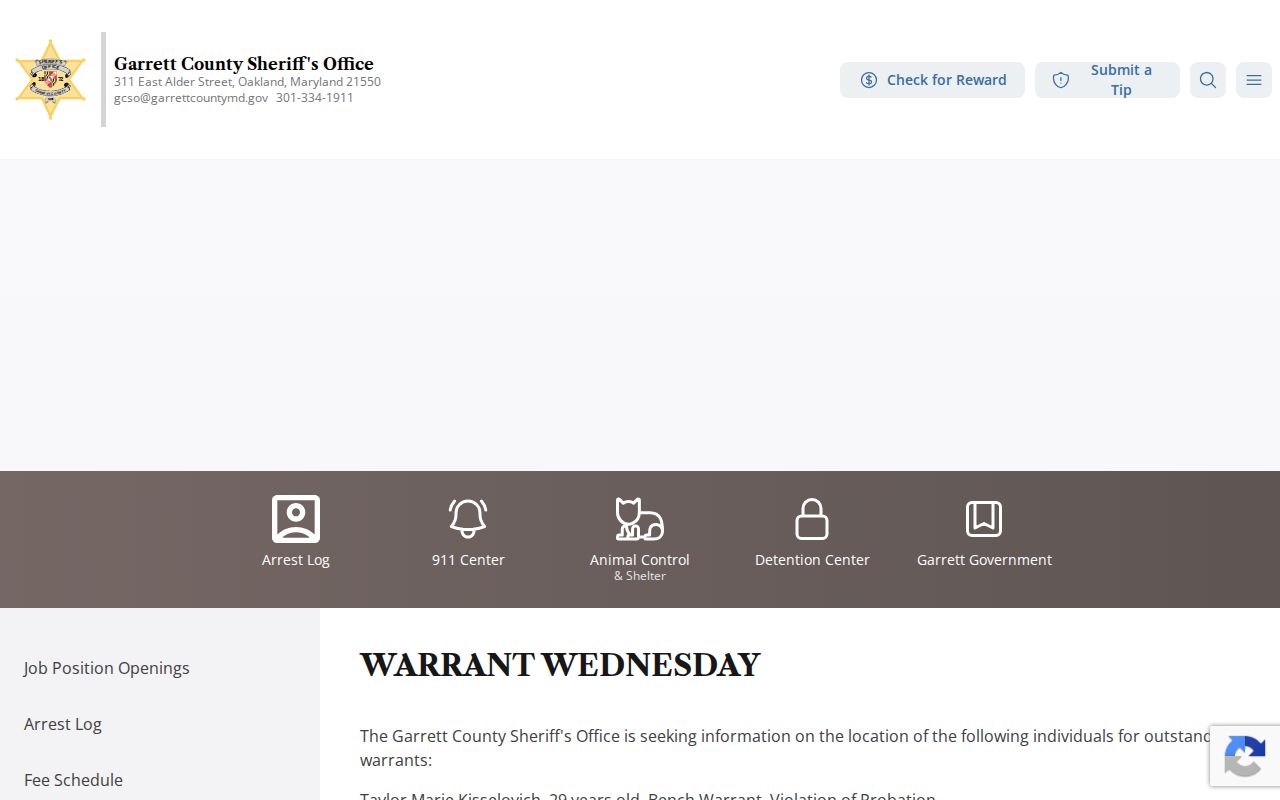 Garrett County sheriff Warrant Wednesday outreach notice for most wanted warrant tips